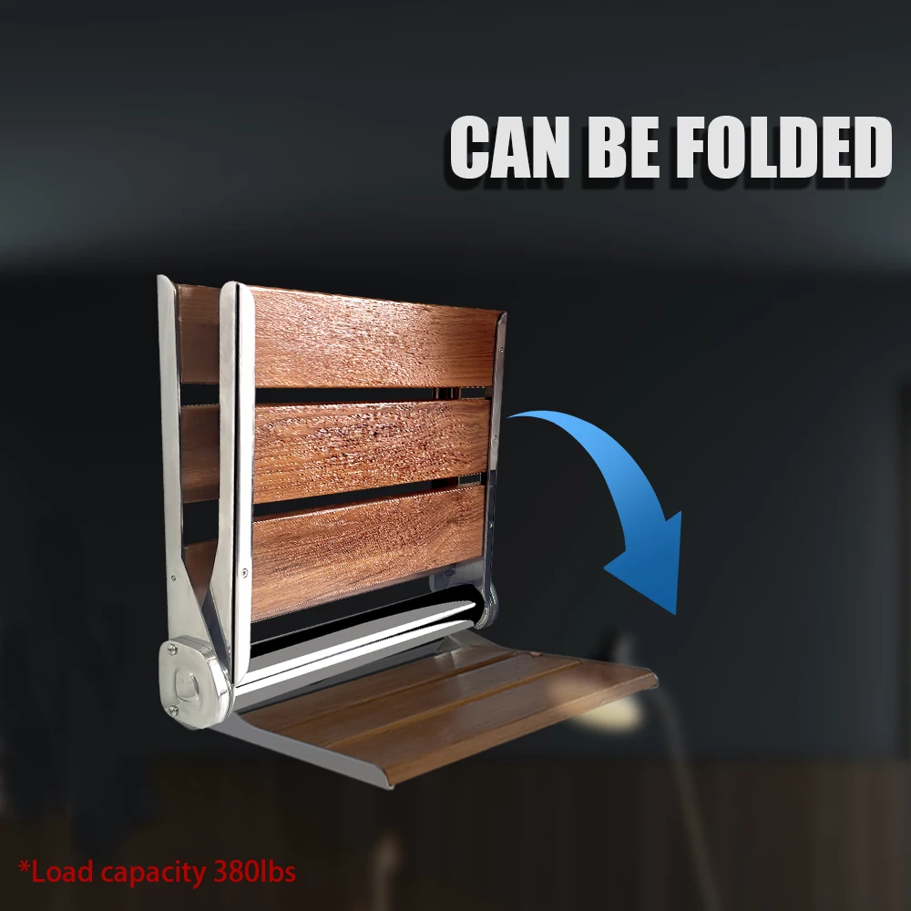 Wholesale Solid Wooden Bathroom Shower Seats Wall Mounted Shower Chair Folding Boat Shower Chair