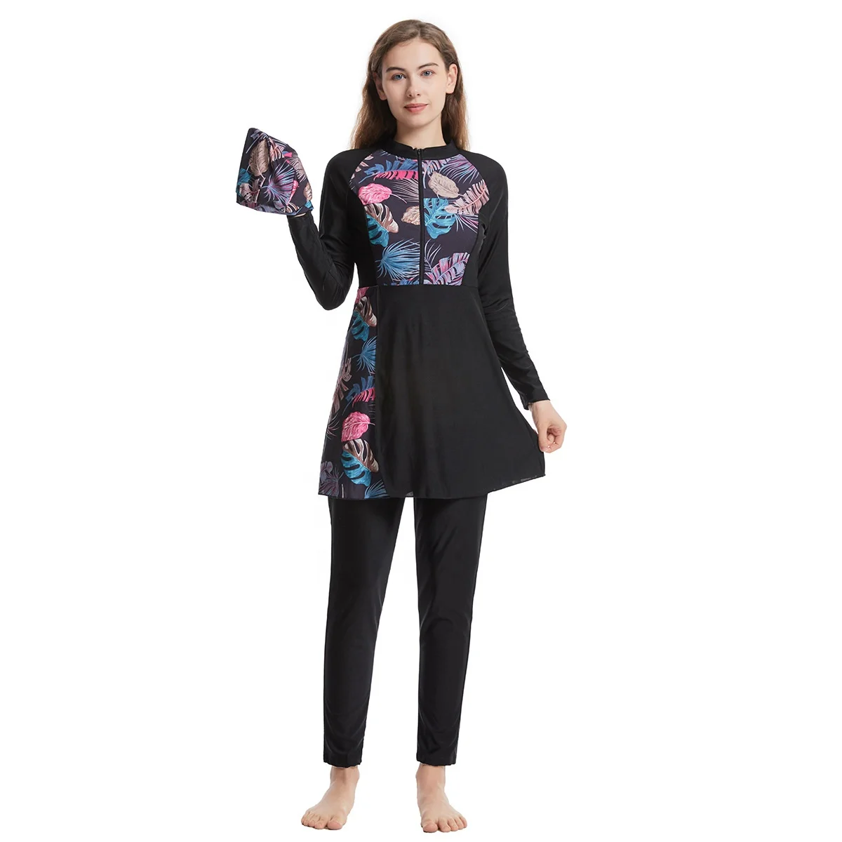 3Pcs Set Muslim Swimsuits for Women Modest Floral Islamic Hijab Long Sleeve Swimwear Bathing Suit Swimming Beachwear