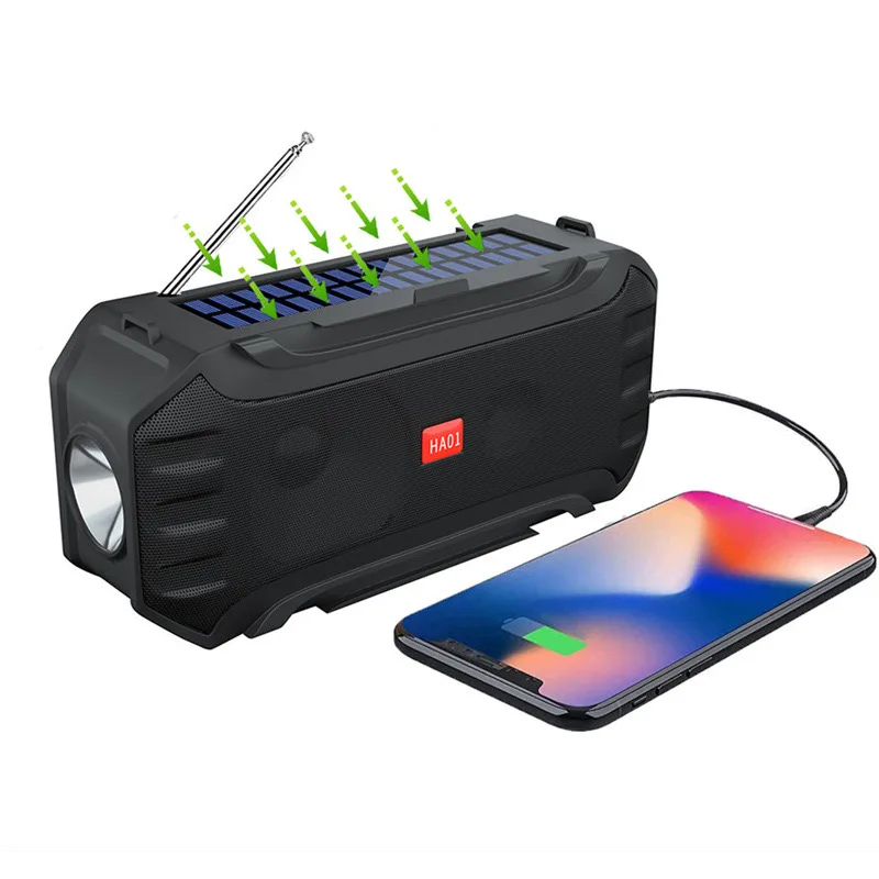 Портативный стерео музыкальный Бумбокс USB AUX FM радио фонарик Солнечная зарядка беспроводной динамик
