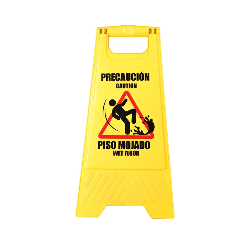 2024 Plastic Double Side Yellow Wet Floor Caution Sign Fold-Out Bilingual Wet Floor Safety Warning Board Floor Sign