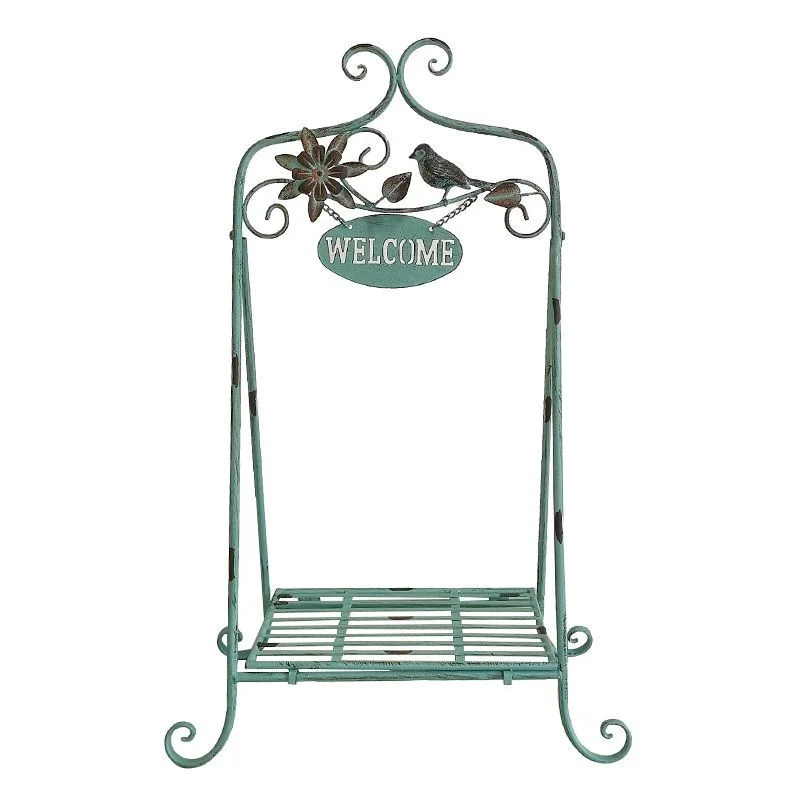 lron Art Welcome To Flower Stand Garden With Pedestal Bird Shelves For Plants European-style floor Plant Display