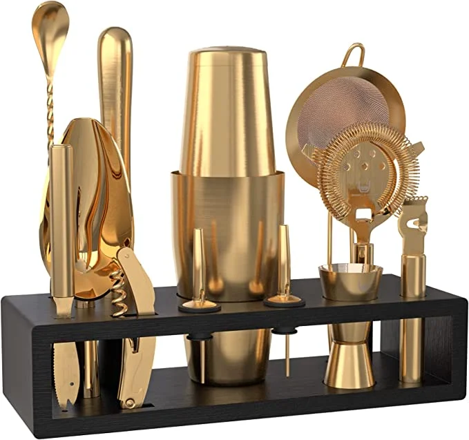 Custom Premium Brushed Bartender Set Cocktail Shaker Set Copper Coated Stainless Steel Rod Cocktail Making Machine Set