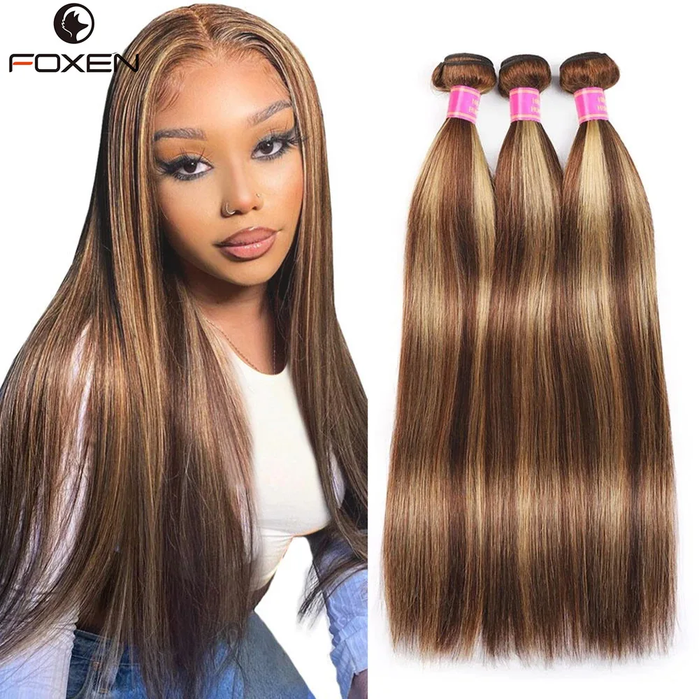 Бразильские прямые человеческие волосы Foxen P4/27 с эффектом омбре, пучки для хайлайтера, пучки для хайлайтера с застежкой, вьетнамские волосы
