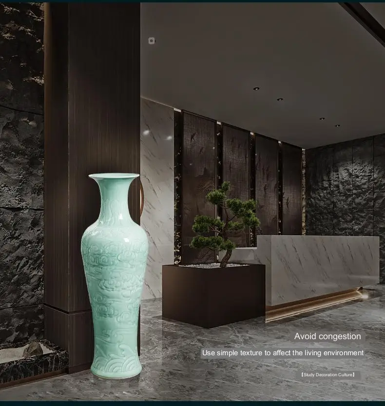 Celadon Floor Vase Large Vase Tall Porcelain Luxury Indoor Christmas Modern Classical Traditional Green Glaze 1 PCS Relief
