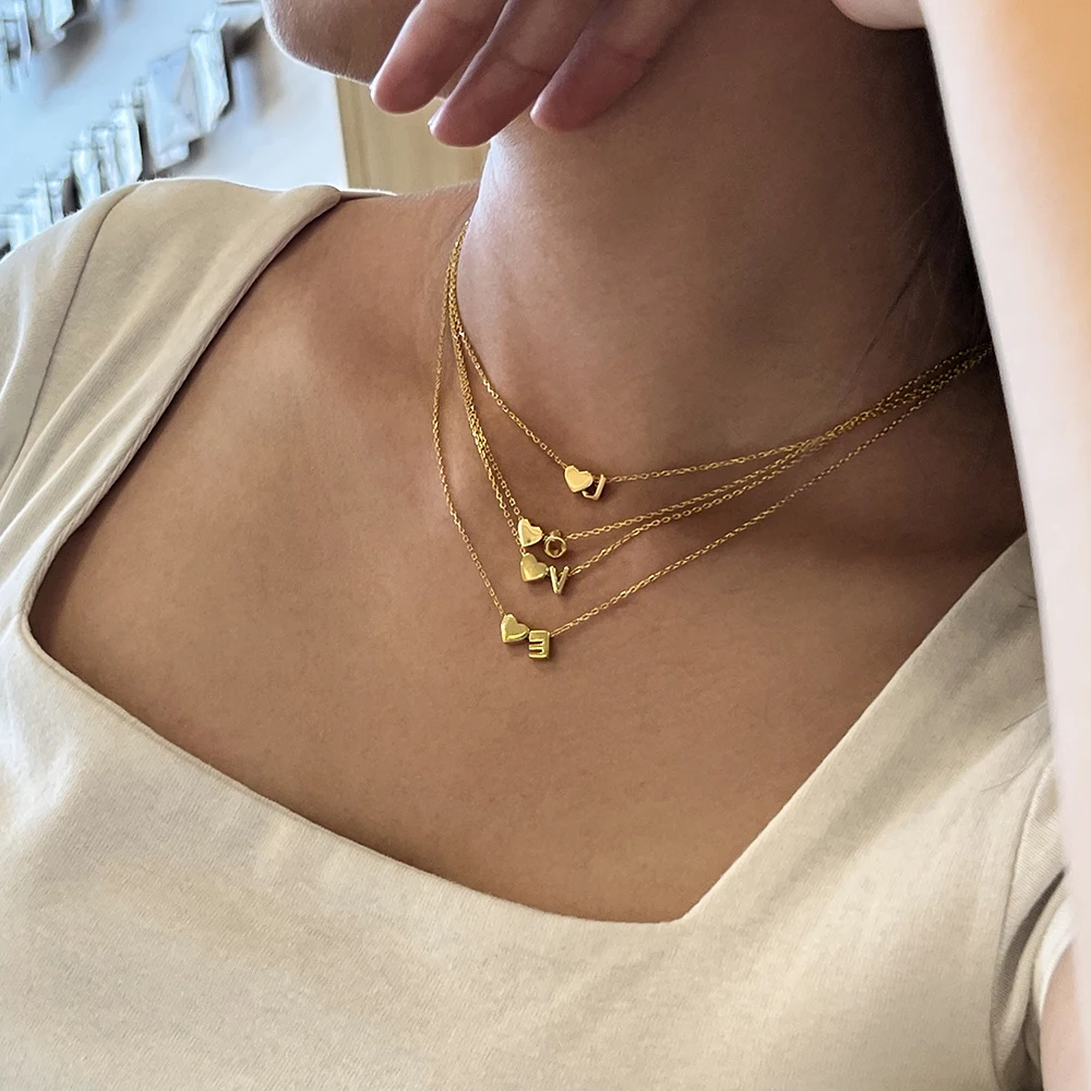 Dylam 2021 hot sales Popular initial name heart shape necklace DIY 26 letters Gold Plated Chain jewelry pendant necklace