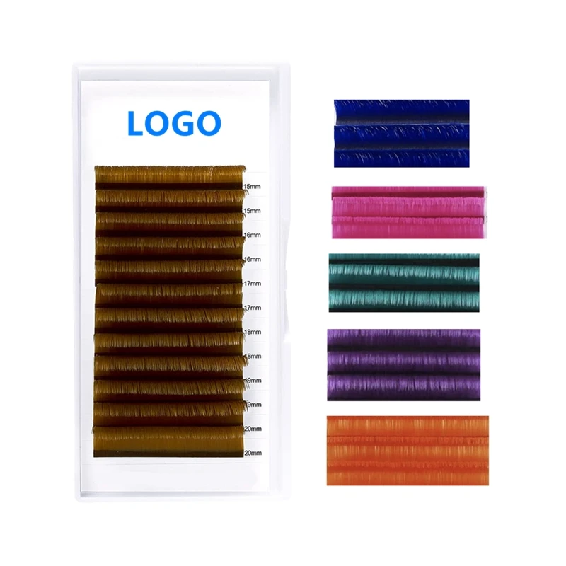 Premium eyelash extensions korean pbt colored full volume extension lashes for professional salon