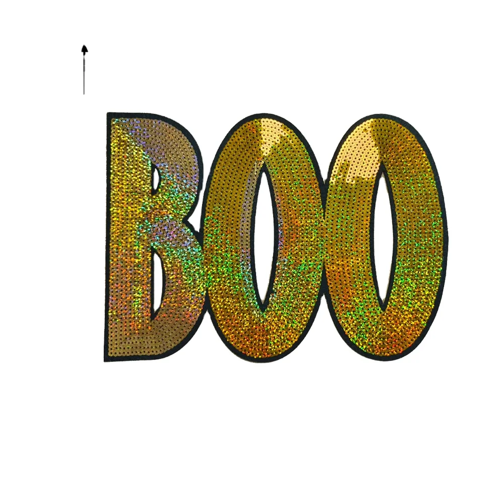 BOO Sequin Embroidered patches DIY Big Halloween BOO sequin Badge Patches Clothing Cute Patch