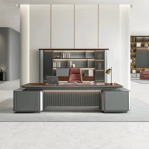 Executive Office Desk with Wood Desk Top and Built-in CPU Storage Boss Table Computer Desk Home Office Furniture with Drawers