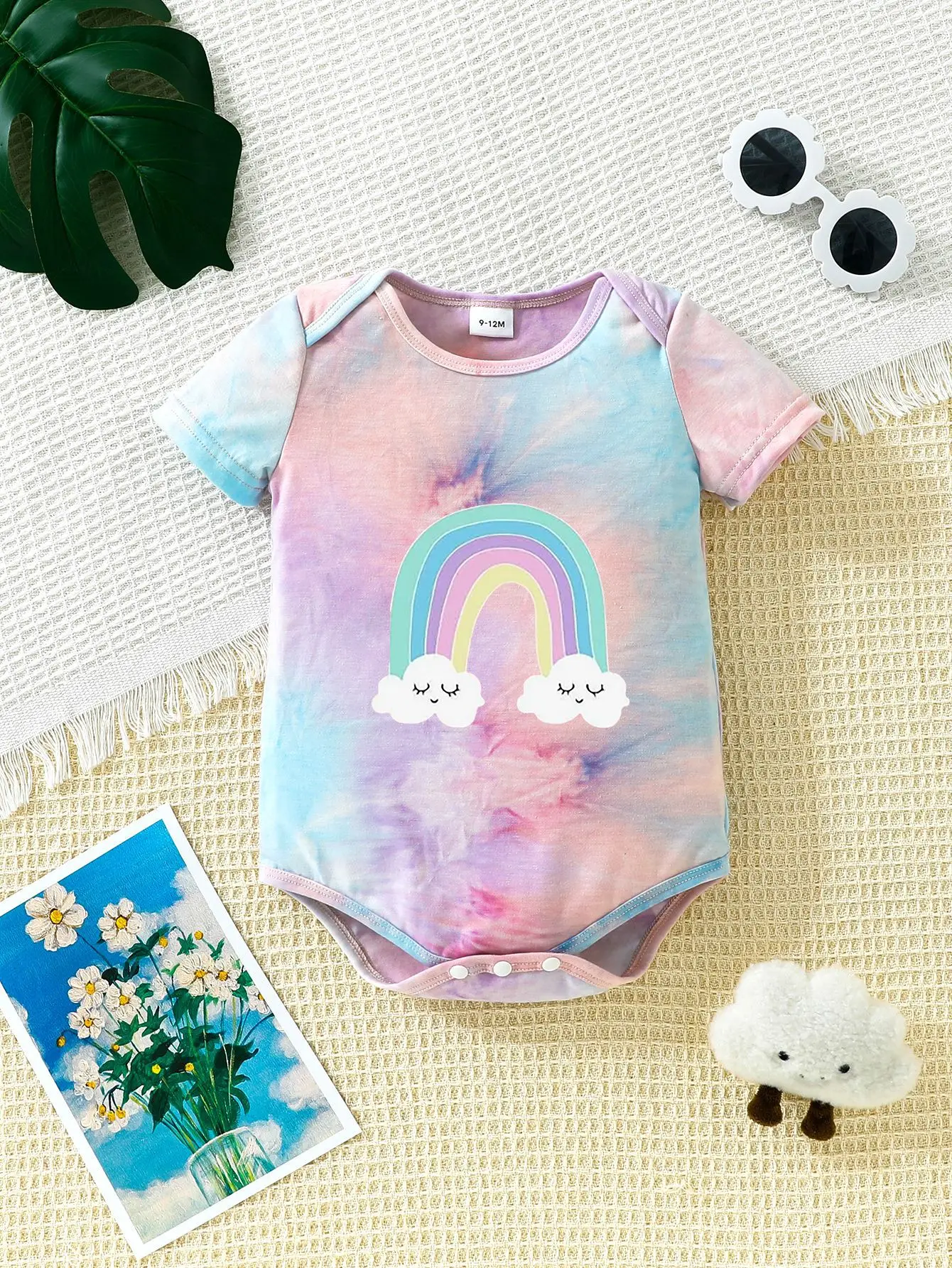 Summer Baby Girls Clothing Zebra Cartoon Printing Tie Dyeing Cute Unicorn Rainbow Romper