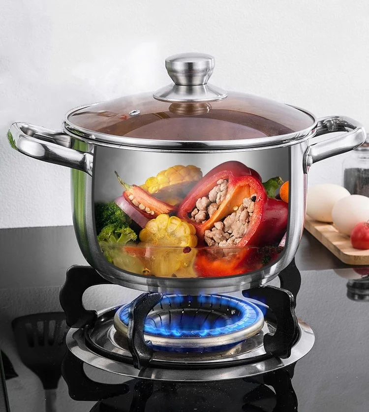  201 приготовления кастрюля горячий горшок крышка для супа из нержавеющей стали с защитным закаленным стеклом 2020 Самый дешевый классический 26 см металлическими заклепками; Туфли-лодочки фондовых