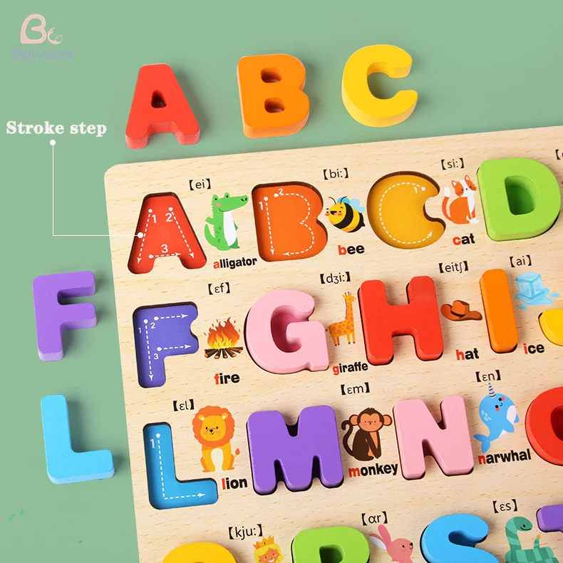 Montessori Baby Alphabet ABC And Number Learning Toys Wooden Early Educational Puzzle Board For Children Toddler