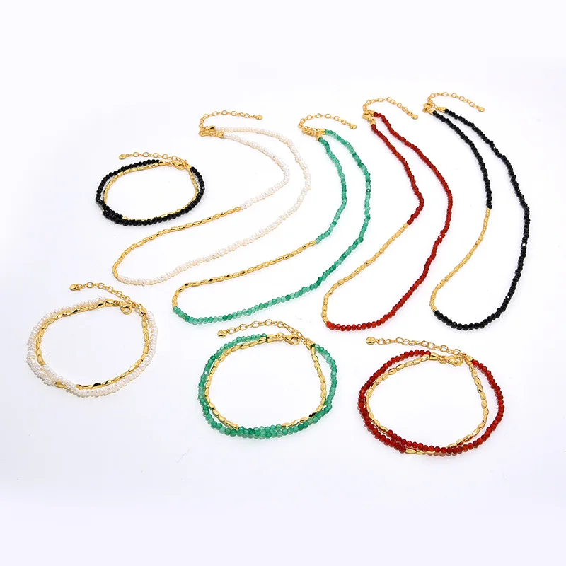 Wholesale natural gemstone bead necklaces 925 sterling silver boho necklace gold plated bohemian jewelry women