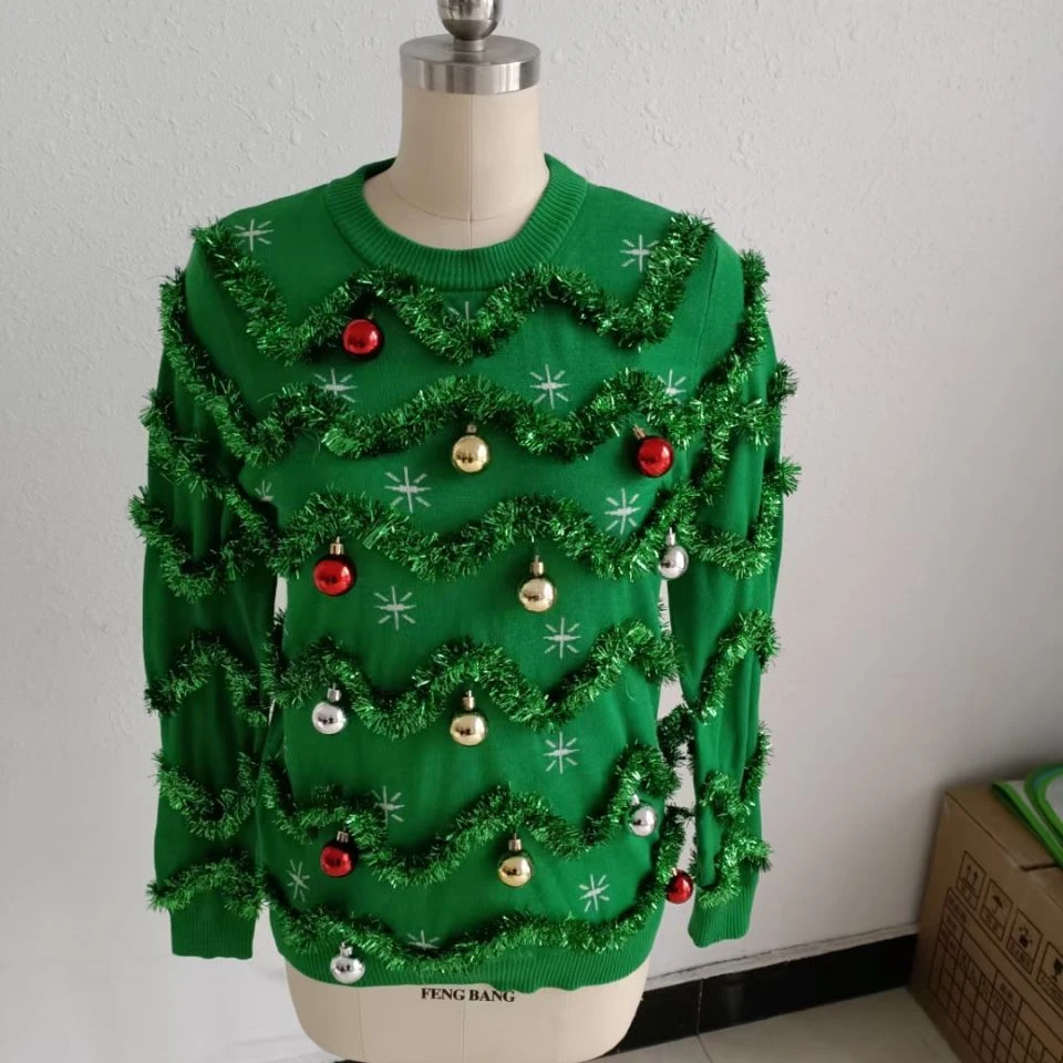 Сезон осень-зима; Устойчивое качество бабочка с длинными рукавами Рождественский из жаккардовой ткани круглым вырезом Женский пуловер свитер
