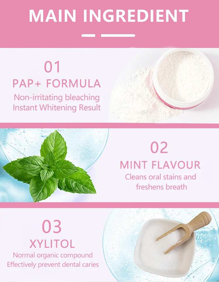 Organic 30g Tooth Bleaching Powder PAP Non Sensitive Teeth Whitening Powder Private Logo