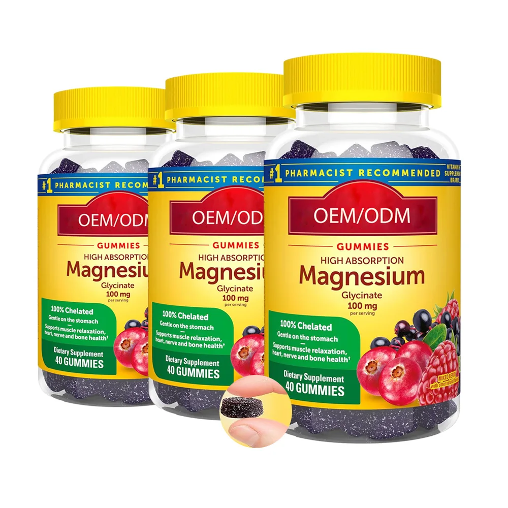 Private Label 60 pcs Magnesium Glycinate Gummy Sleep Muscle & Heart Relaxation Magnesium Gummies
