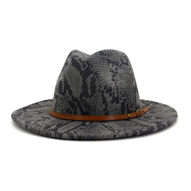 New Fashion Big Brim Jazz Hat Snake Pattern Party Wide Brim Jazz Woolen Fedora Hat