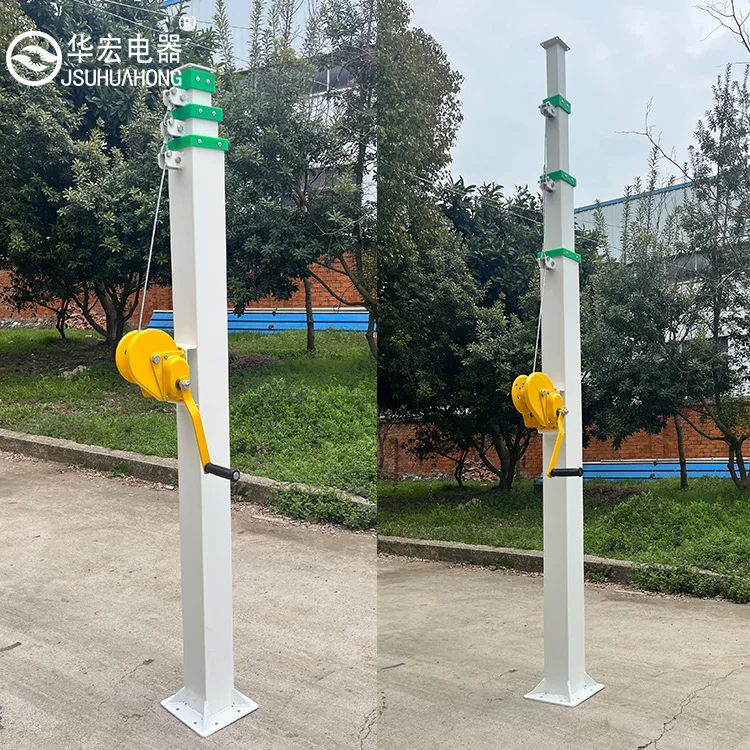 The load at the top of the pole is 70kg which is used for lighting monitoring of the hand cranked telescopic mast