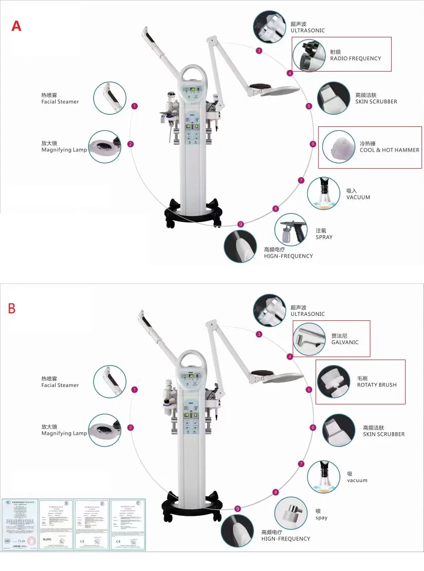 Auro Vertical 9 in 1 Skin Care Facial Lifting Ozone Hot Facial Steamer Magnifying Lamp Beauty Device For Salon Use