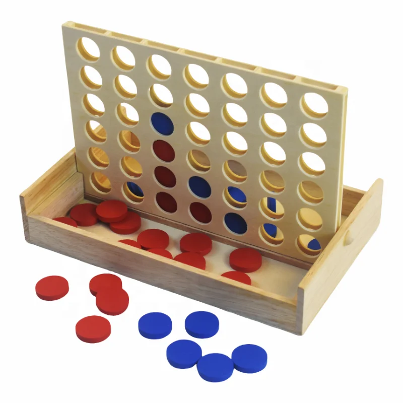 Wooden 4 in a Row Classic Family Toy Line up 4 Game Travel Board Games for Kids and Adults