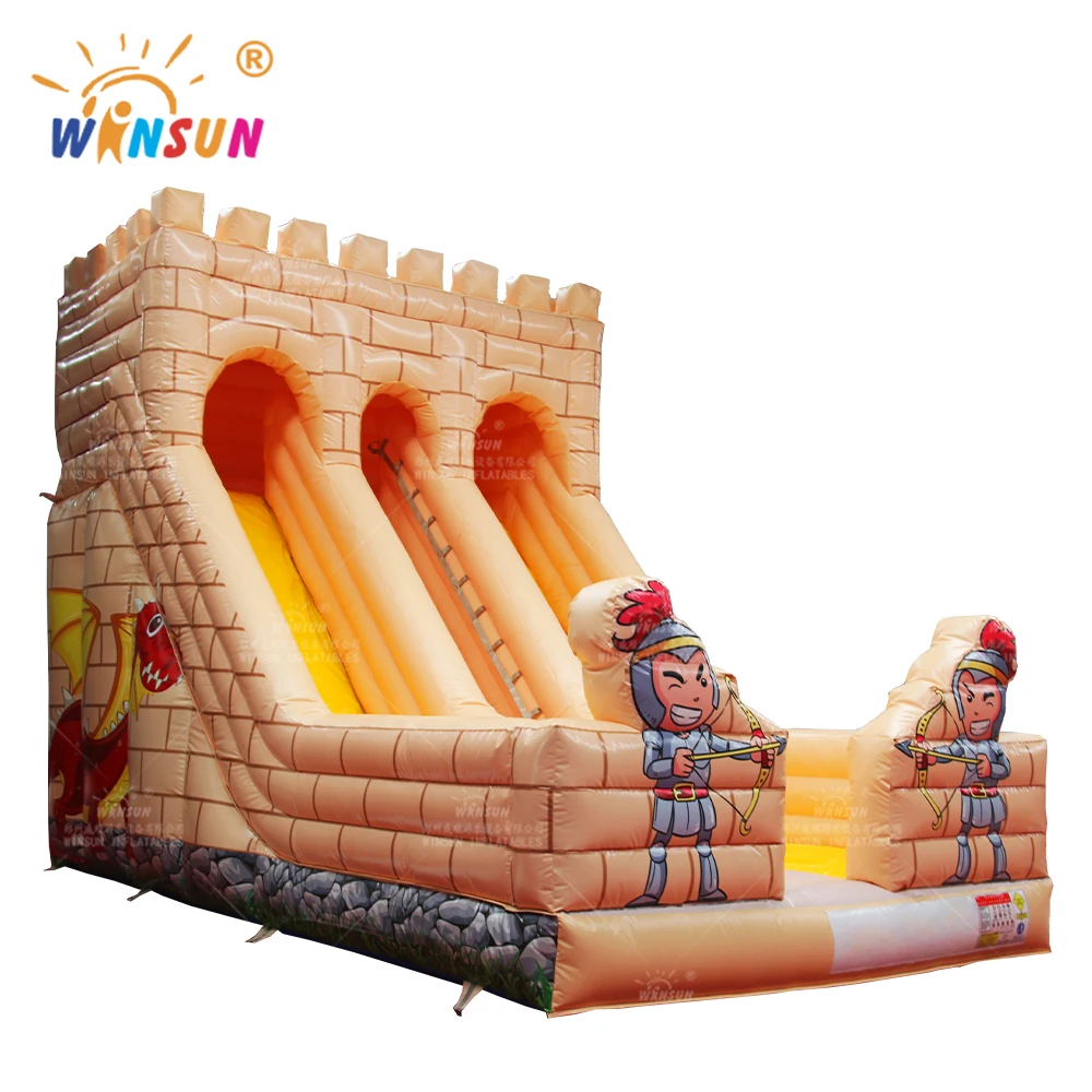 Hot sale knight outdoor kids dry inflatable double lane slide inflatable dry slide for sale