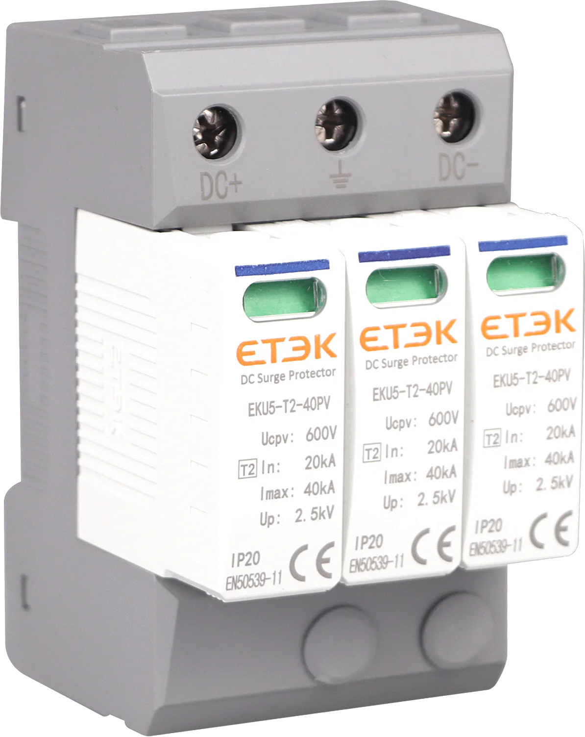 ETEK SPD DC 500V 800V 1000V 2P 20~40KA Surge Protection Device Arrester Low Voltage House 2 Poles Surge Protector for PV Photovo