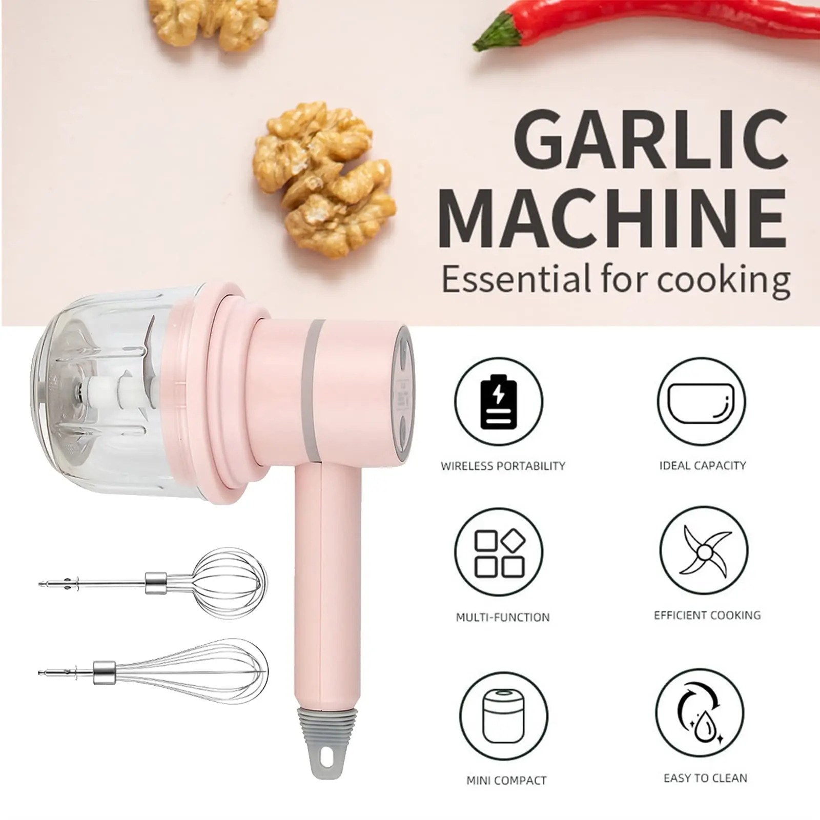 Electric 3-speed speed regulation two-in-one wireless portable manual outdoor household egg beater food mixer Blender