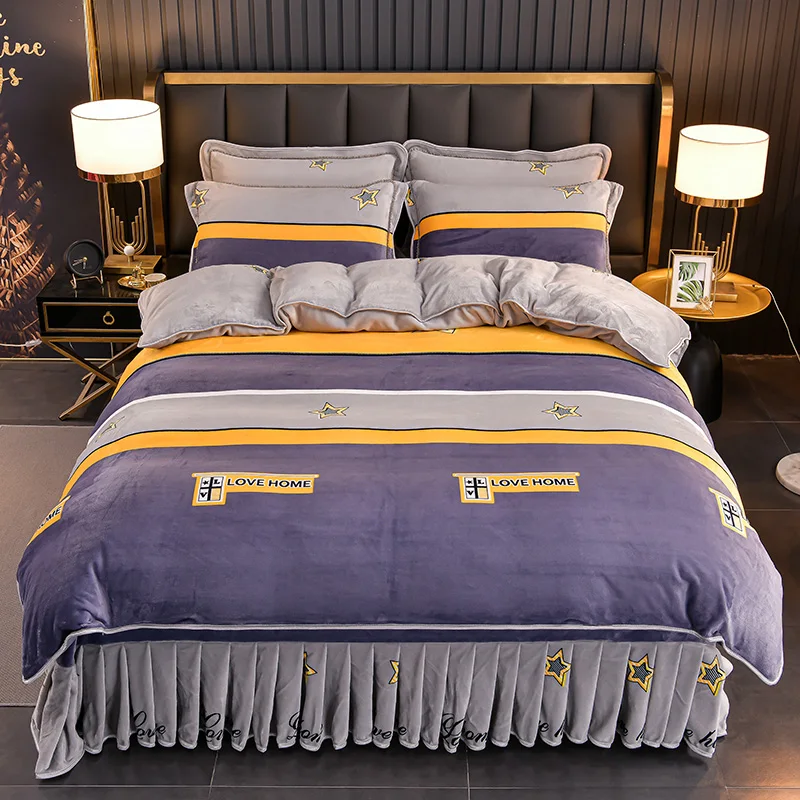 Home Textile Twill cotton cashmere thickened plant Cotton Bed Linens 4pcs Bedding Sets Bed Set Duvet Cover Bed Sheet Mans Cover