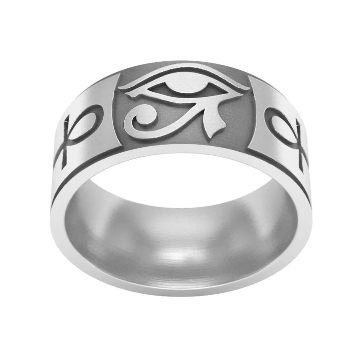 New Wholesale 316l Stainless Steel Custom Egyptian Horus Symbol Ring Eye Of Horus Ankh Jewelry Key Of Life Ring Women Men