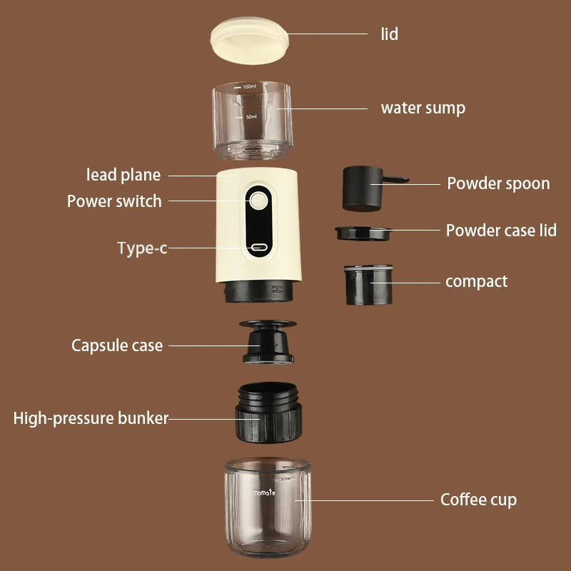 Mini Capsule Coffee Machine Car Wireless  Electric Espresso Coffee Maker Portable Charging Mini Coffee Machine