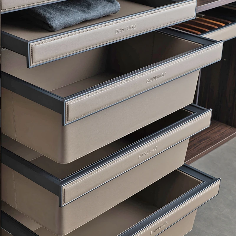 Wardrobe Basket Leather Jewelry Box Trousers Rack Closet Pull Drawer Wardrobe Storage