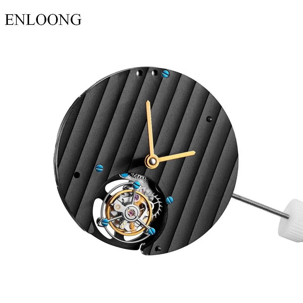ENLOONG Flying Tourbillon Movement Manual Winding 60 Hours OEM Logo Engrave Mechanical Tourbillon Movement Black