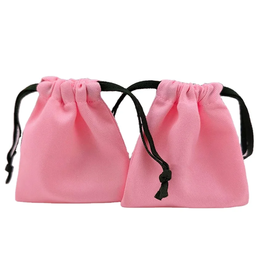 Pink Canvas Jewelry Drawstring Pouch Reusable Gift Watch Jewelry Box Packaging Bag Eco-friendly Necklace Ring Storage Dust Bag