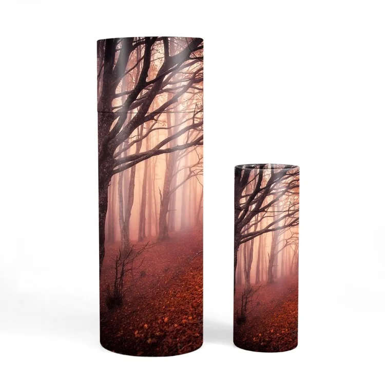  Уникальный биоразлагаемые похороны ПЭТ гроб гробы цилиндр бумага посыпать Цветы трубки «Птицы» человека кремации пепел упаковочная коробка