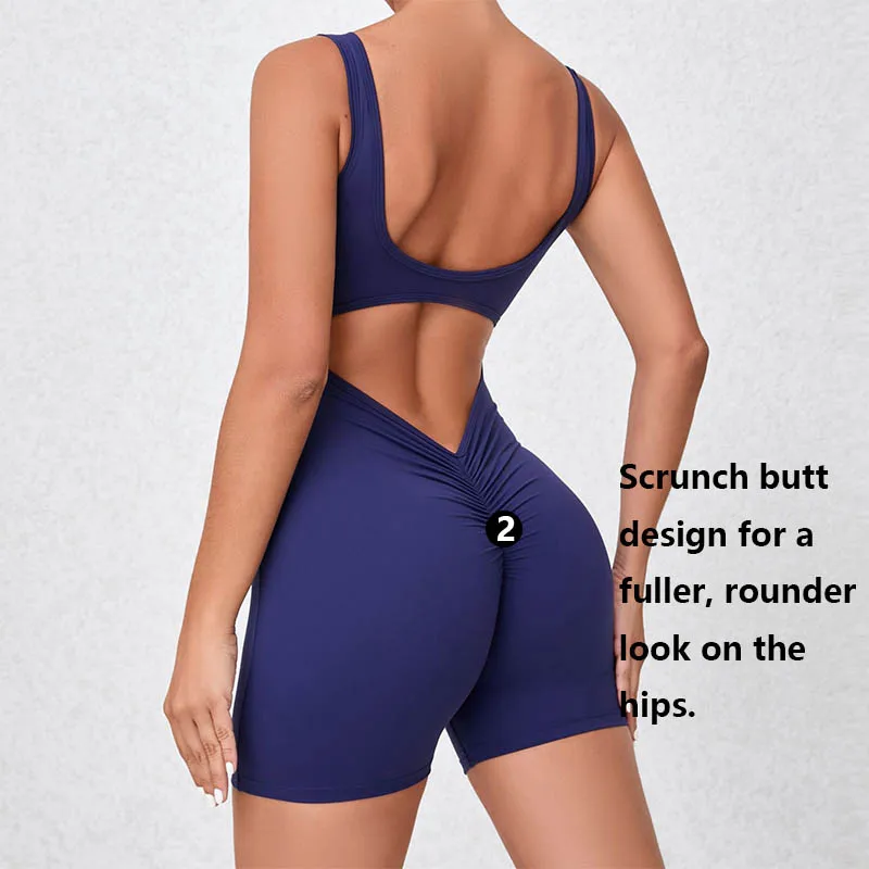 XW-4608 Training Sportswear Backless Scrunch Butt Gym red spandex fabric yoga sets fitness women sexy short Jumpsuits Playsuits