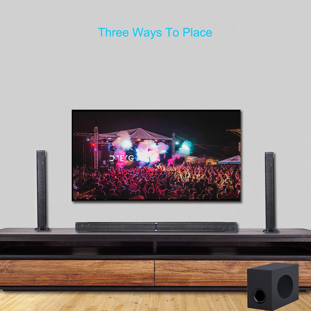 shenzhen factory retail 2.1ch wireless sound bar detachable blue tooth soundbar with subwoofer 80W Soundbar speaker for tv