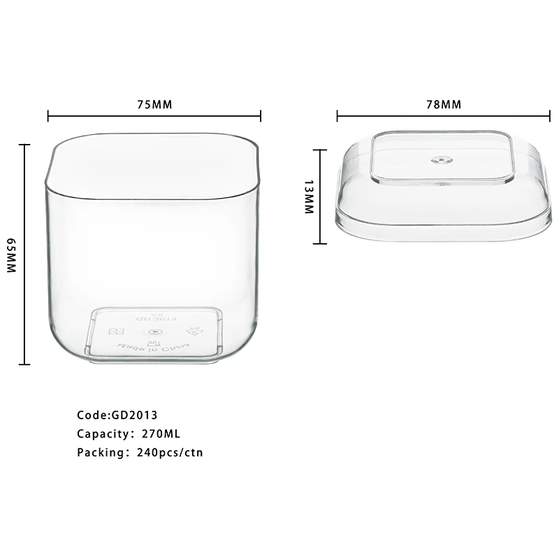 New Customizable printing hard plastic ps square for jelly mousse ice cream dessert cups with lid
