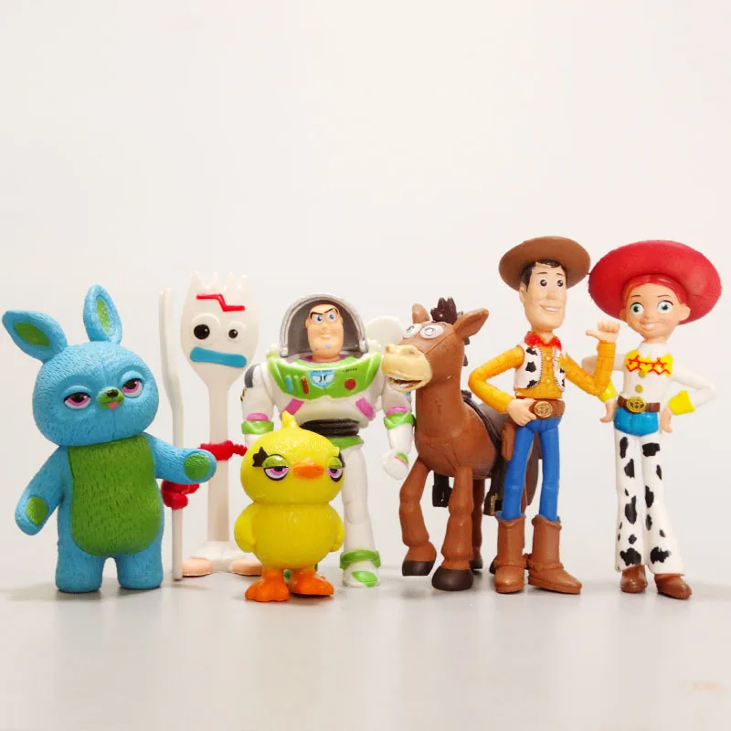 QY Hot selling Anime Toy Story 4 Figure 7pcs Buzz Light year Tracy Woody Aliens Jessie Dragon Forky Set Action figure toy