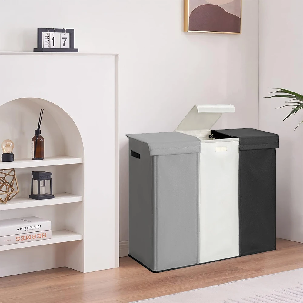 Durable 230L Laundry Basket with 3 Compartments Removable Laundry Bags Oxford Fabric Laundry Hamper