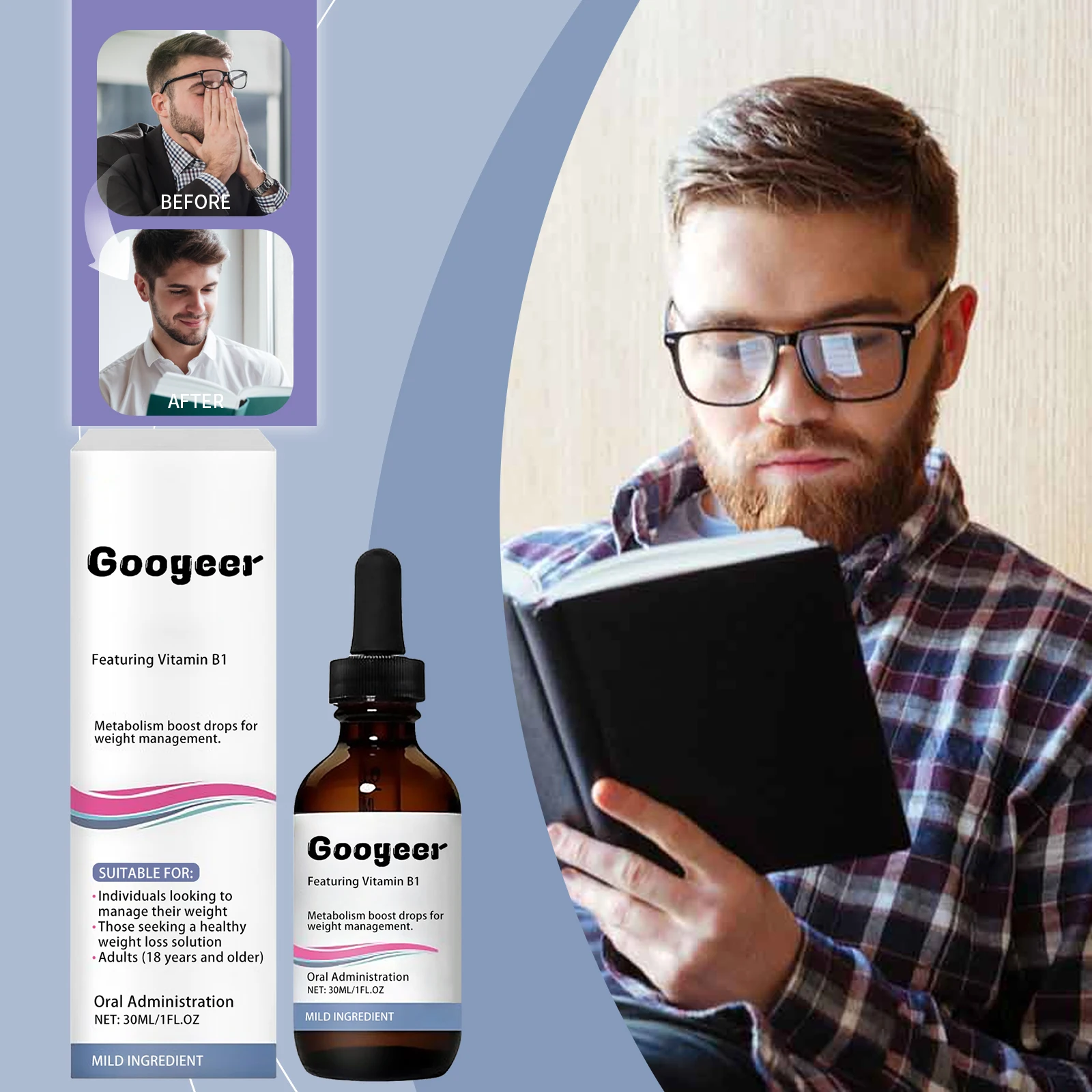 GOOGEER  Vitamin B1 Weight Controling And Metabolism Boosting Drops Natural Weight Management Liquid Drops for Men and Women