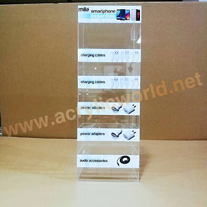 China Custom Acrylic Mobile Phone Accessories Display Stand USB charger display