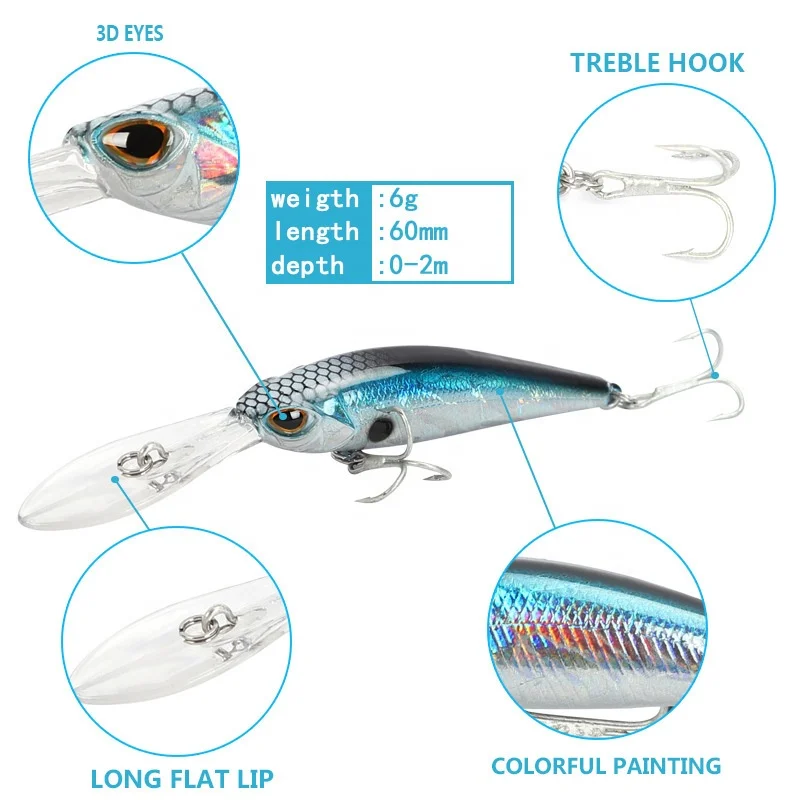 Great Hunting Perch Minnow 9cm 6g Long Lip Deep Diving Minnow Bait Floating Depth 0-2M Swimbait Trout Bass Bait Jerkbait