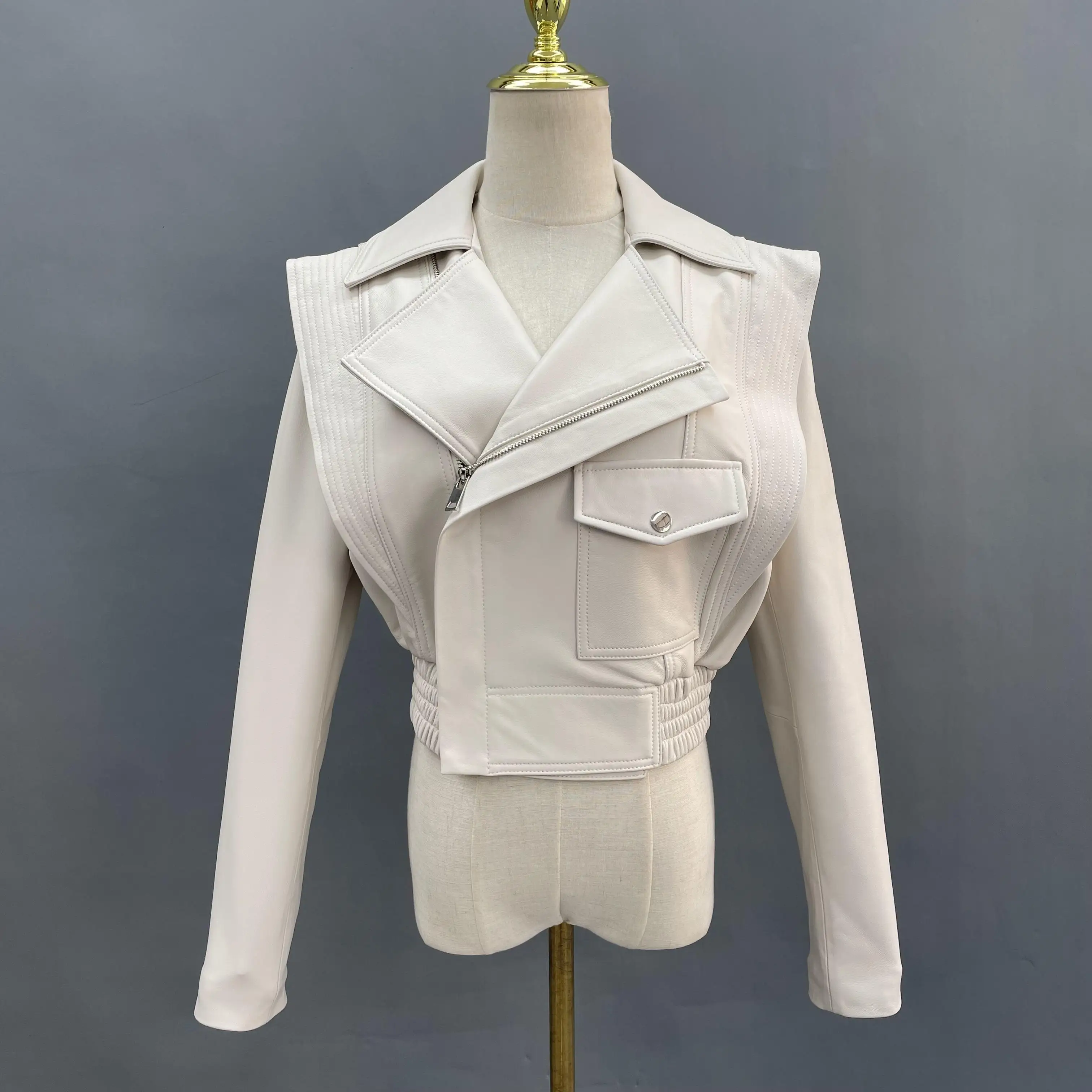 New Female Stylish Coats For Woman 2023 vintage Long Sleeve pockets Spring Leather Jacket Autumn Lady Outerwear