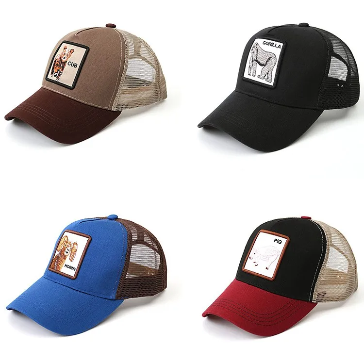 Custom Logo Bulk Fashion Design animal Plain embroidery baseball cap 5 panel trucker Mesh hats cap