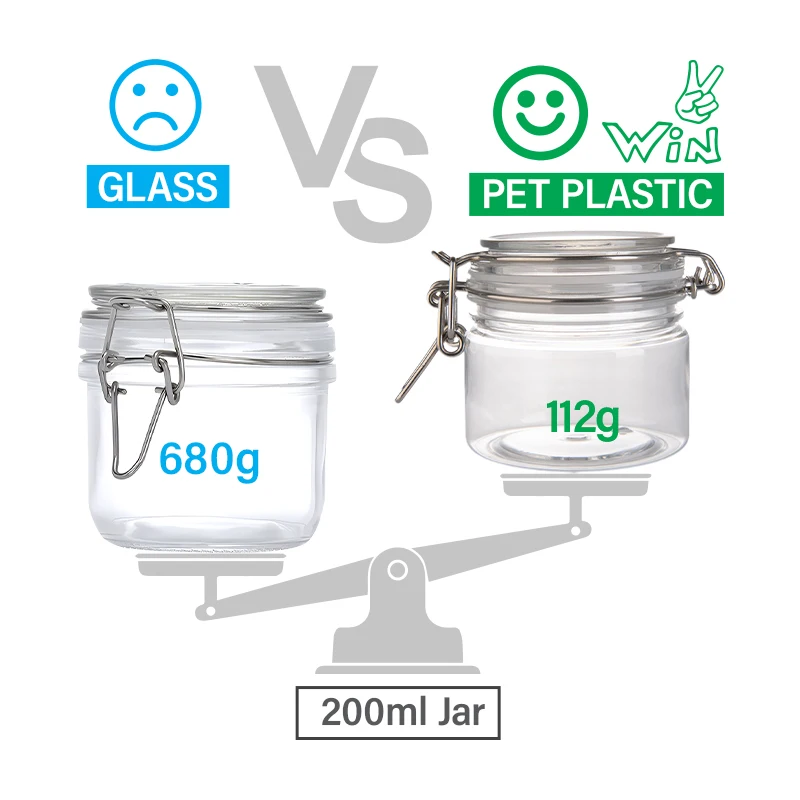 RTS 10pcs / lot 200ml Freshness Preservation PET Plastic Food Container Oil Soft Sweets Clip Top Storage Jar