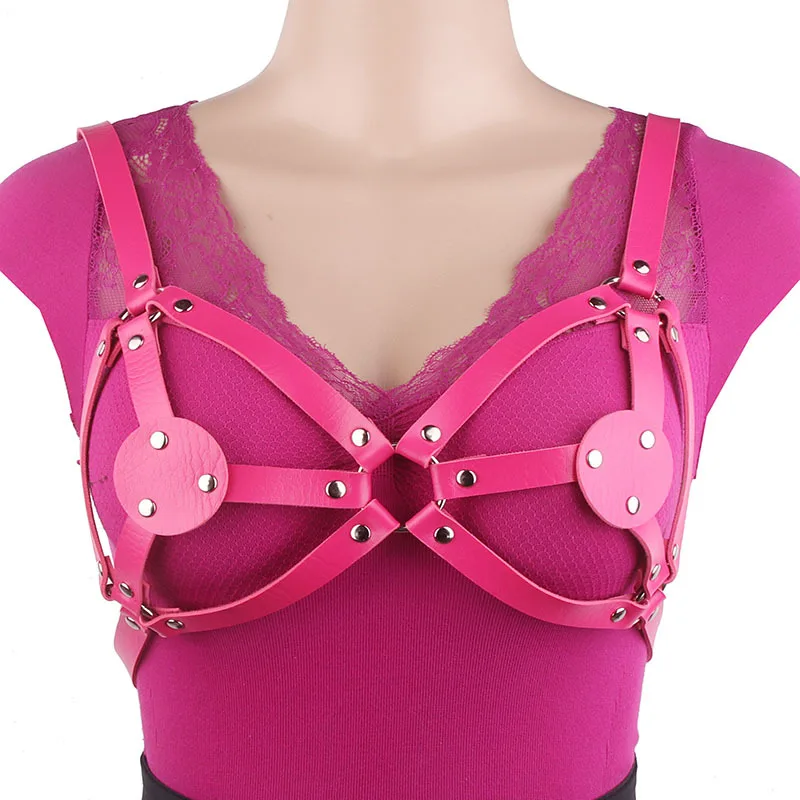 Leather Neck Collar Open Breast Bondage Body Harness Crop Top Cage Bra Gothic Punk Style For Women