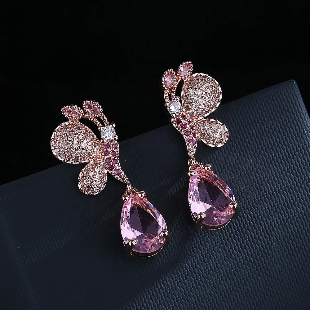 Exquisite Cubic Zircon Flower Earrings For Female Earring Women Fashion Jewelry Long zircon Dangler Earrings