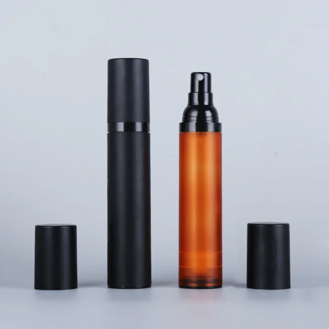 Wholesale matte black cosmetic packaging 15ml 30ml 50ml empty airless spray bottle serum pump lotion bottle