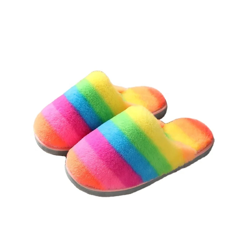 wholesale custom colorful fashion woman house indoor faux rabbit fur slippers for winter and autumn