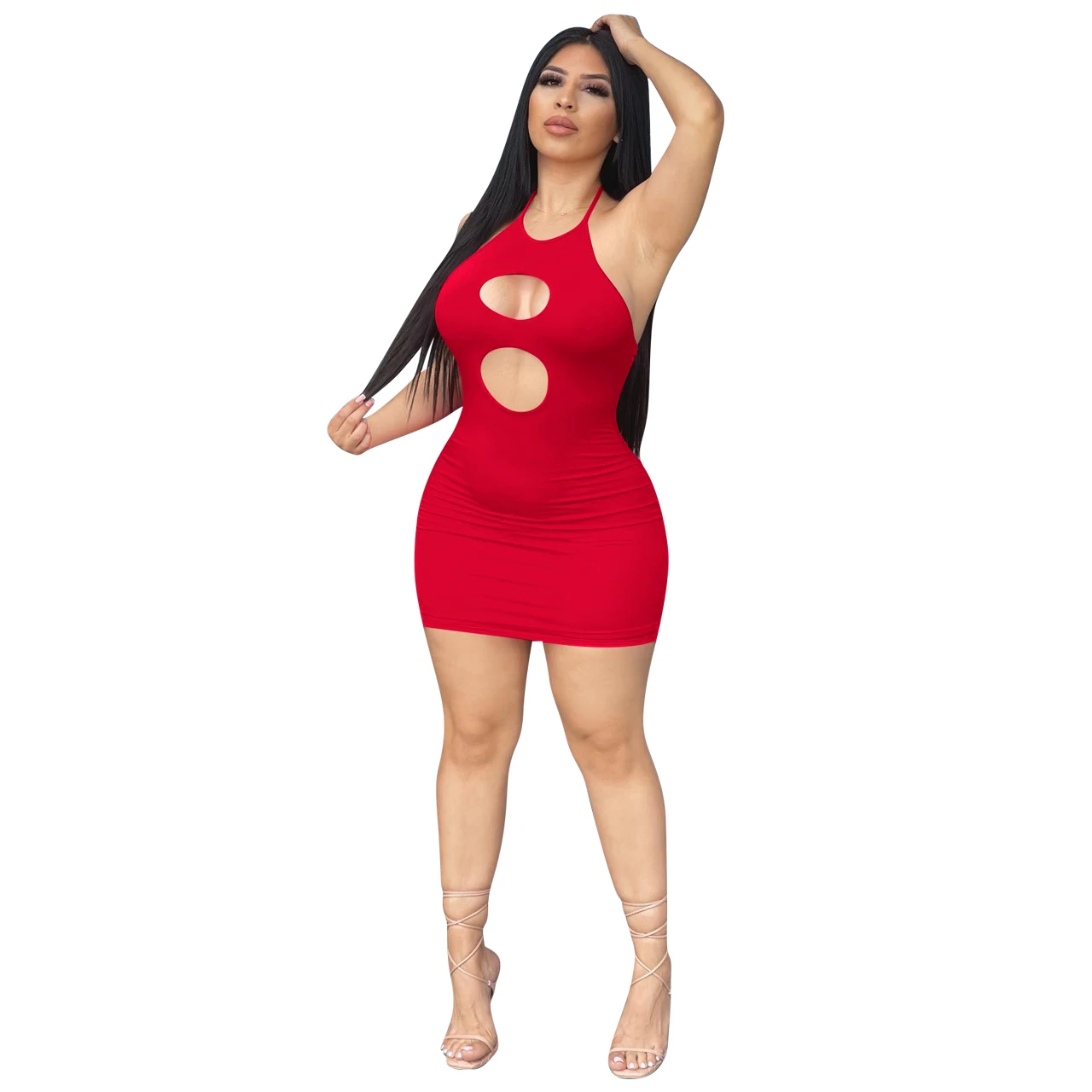 Sexy Summer Hollow Out Women Bandage Dresses Sold Sleeveless Lace up Backless Nightclub Bodycon Dress