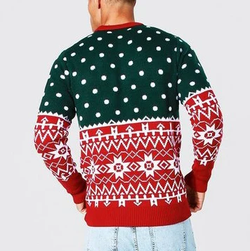 OUTENG Men Ugly Christmas Cartoon Pattern Contrast Color Pullover Custom Ugly Christmas Sweater Jumpers Jumper For Men